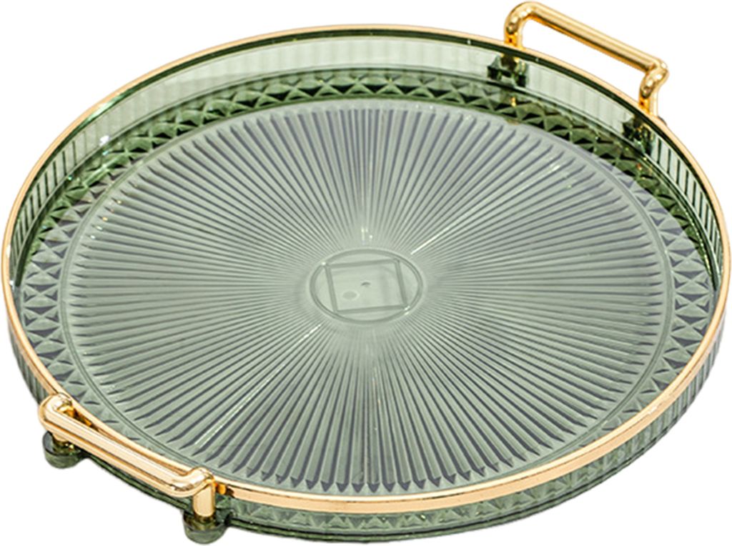 Serviertablett aus Acryl, runde Servierplatte mit Griffen, Dekoration für Couchtisch, Teller, Desserttablett für Besteck, Küchenarbeitsplatte