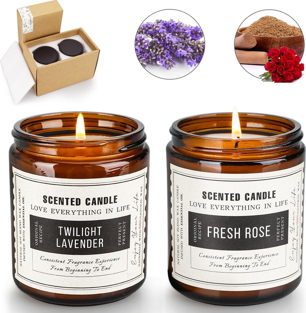 JOIEYOU 2er Set Duftkerzen, 100% natürliches Sojawachs, Produktbild 