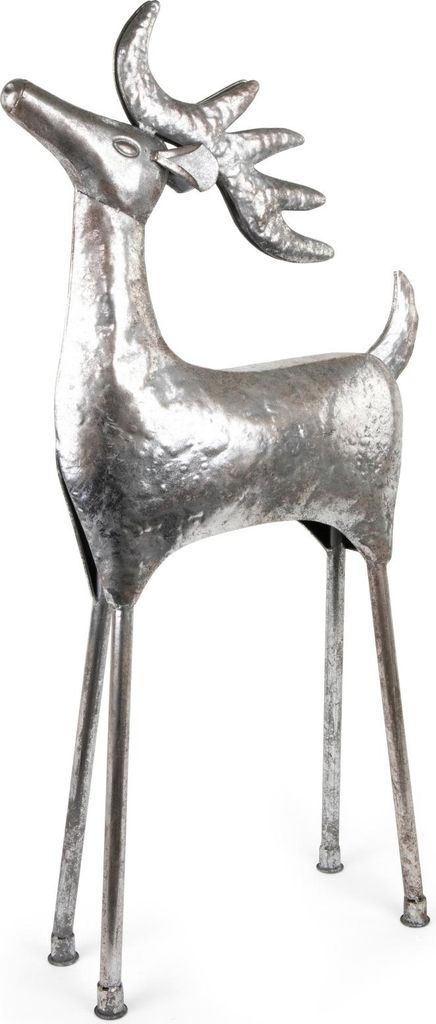 Riffelmacher Deko-Hirsch stehend | Silber Antik | 89 cm hoch | Aus Metall | Weihnachtsfigur elegant & stilvoll | 12588