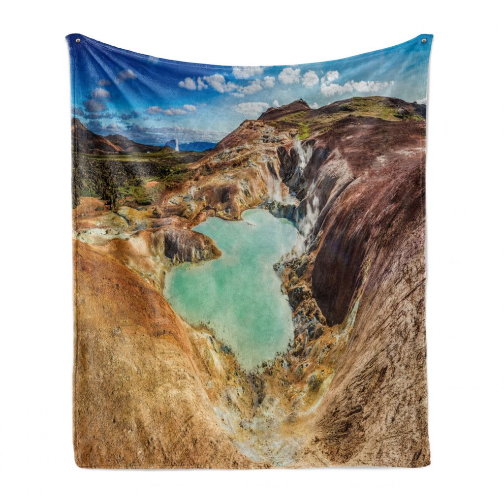 ABAKUHAUS Island Weich Flanell Fleece Decke, Teich in einem Vulkangebiet, Gemütlicher Plüsch für den Innen- und Außenbereich, 125 x 175 cm, Faw...