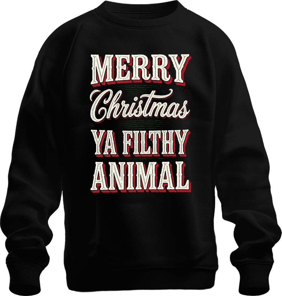 Merry Christmas filthy animal Weihnachten lustig Weihnachtsfeier Uni Sweatshirt Pullover, Schwarz, XL