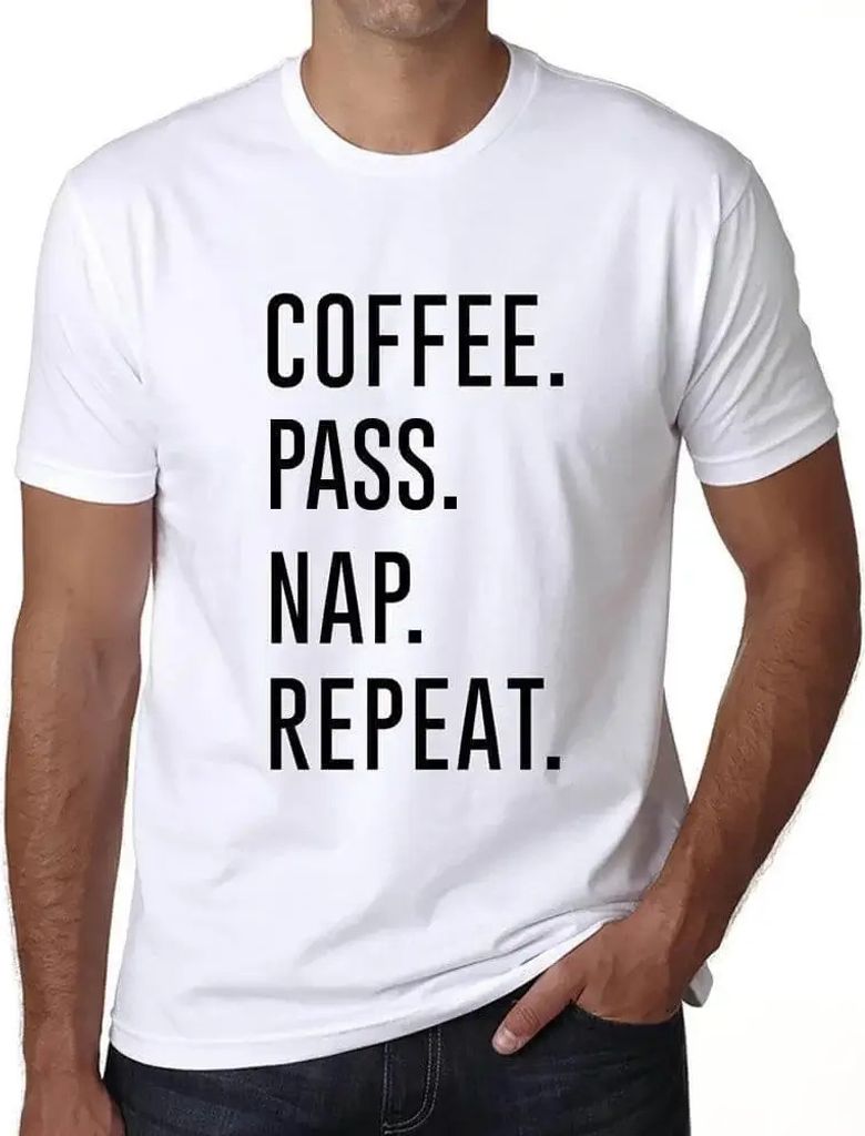 Herren Grafik T-Shirt Kaffee trinken schlafen wiederholen – Coffee Pass Nap Repeat – Öko-Verantwortlich Vintage Jahrgang Kurzarm Lustige Druck