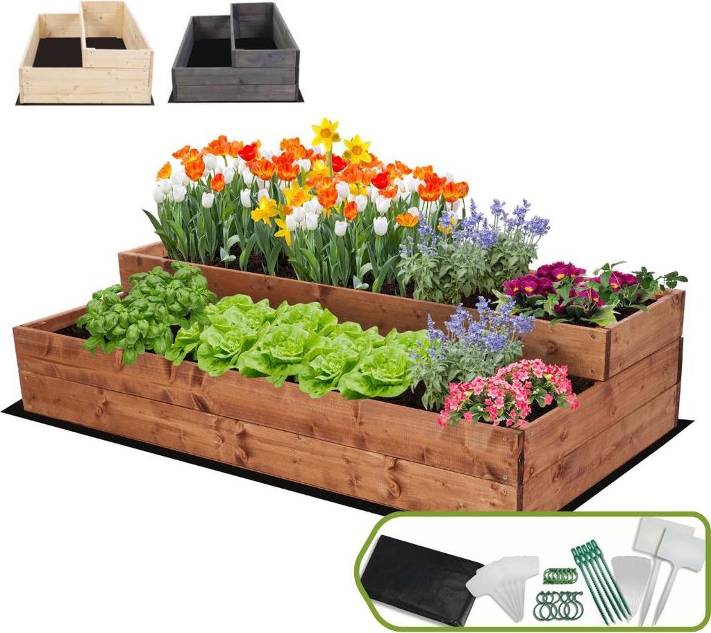MODO24 Hochbeet Holz, Pflanzkasten, Massivholz, Kiefer, Kräuterbeet, Blumenkasten, Garten, Terrasse, 27x117x63 cm, Braun, ZP07