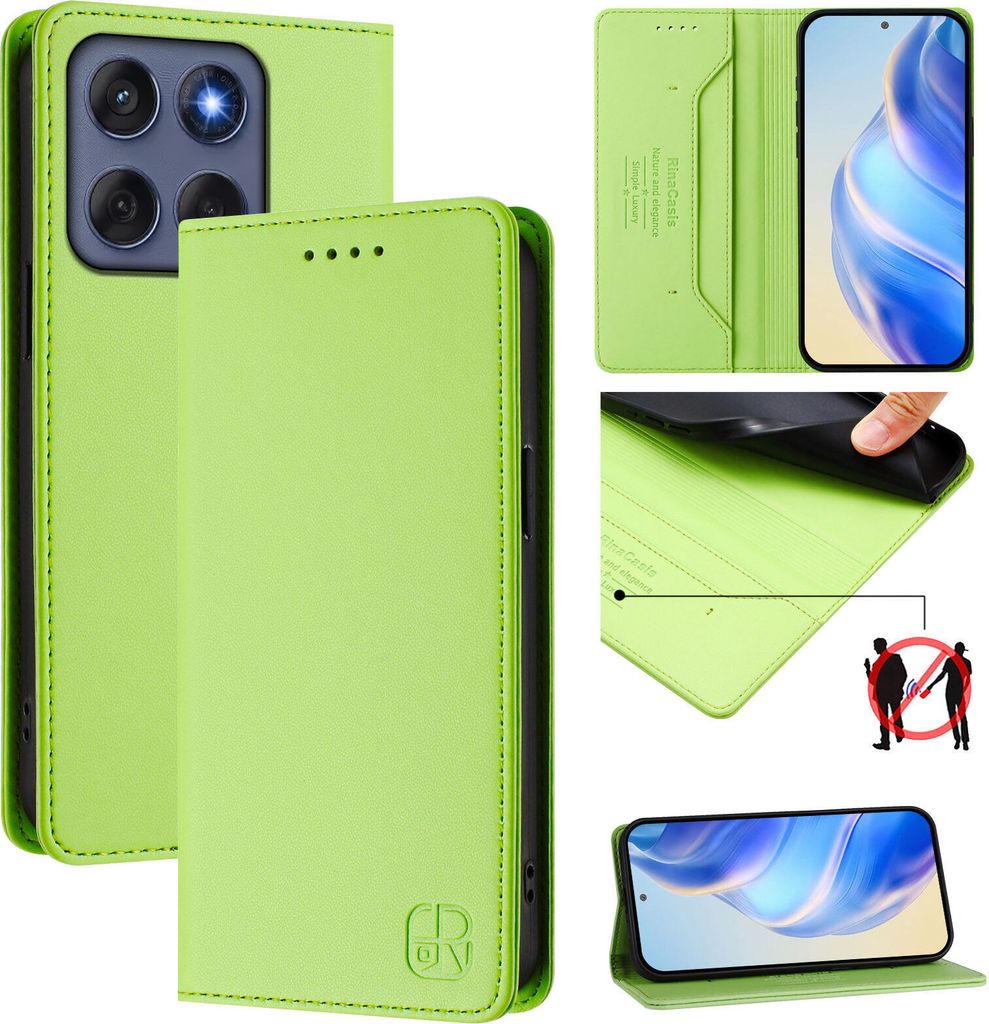 Lederhülle für Motorola Edge 60 Fusion Hülle Flip Brieftasche Kartenfächern Ständer Schutzhülle Grün