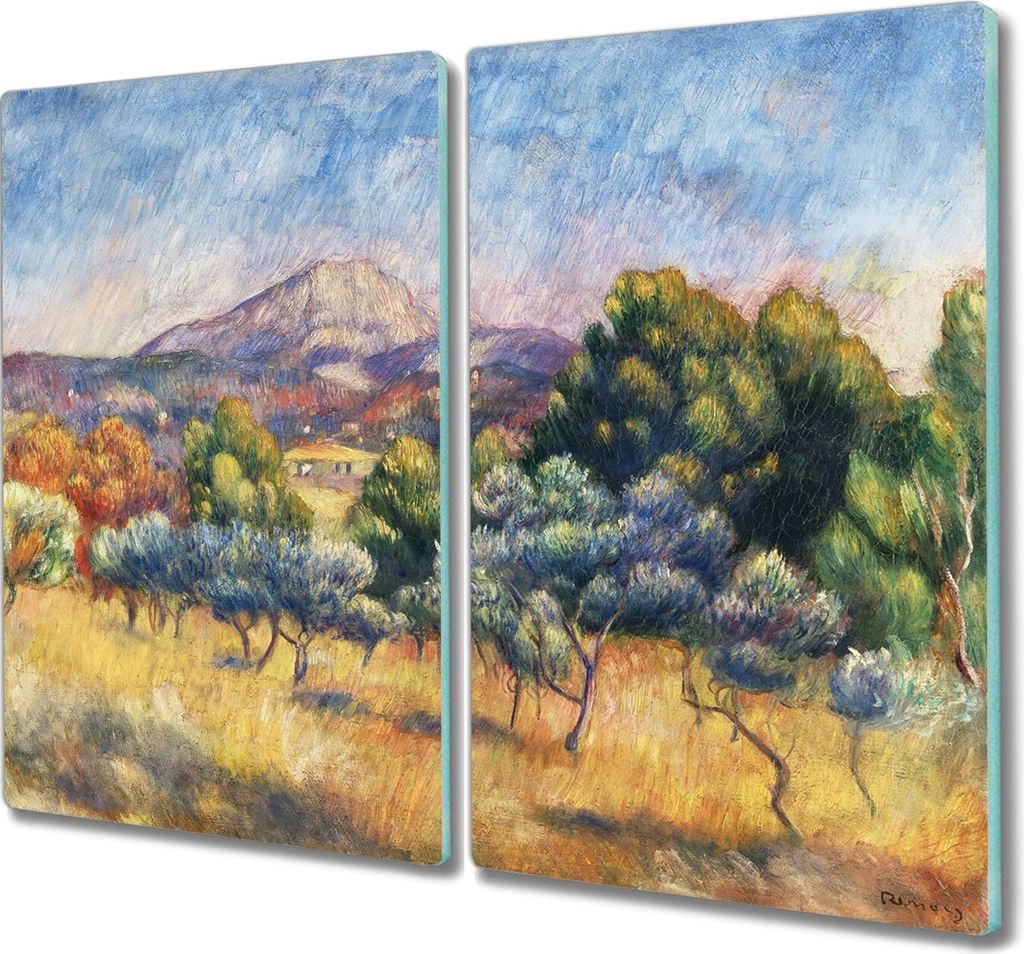Coloray Herdabdeckplatte 2x30x52 cm Schneidebrett Kochplattenabdeckung Küchenbrett Hackbrett - Wald Berglandschaft