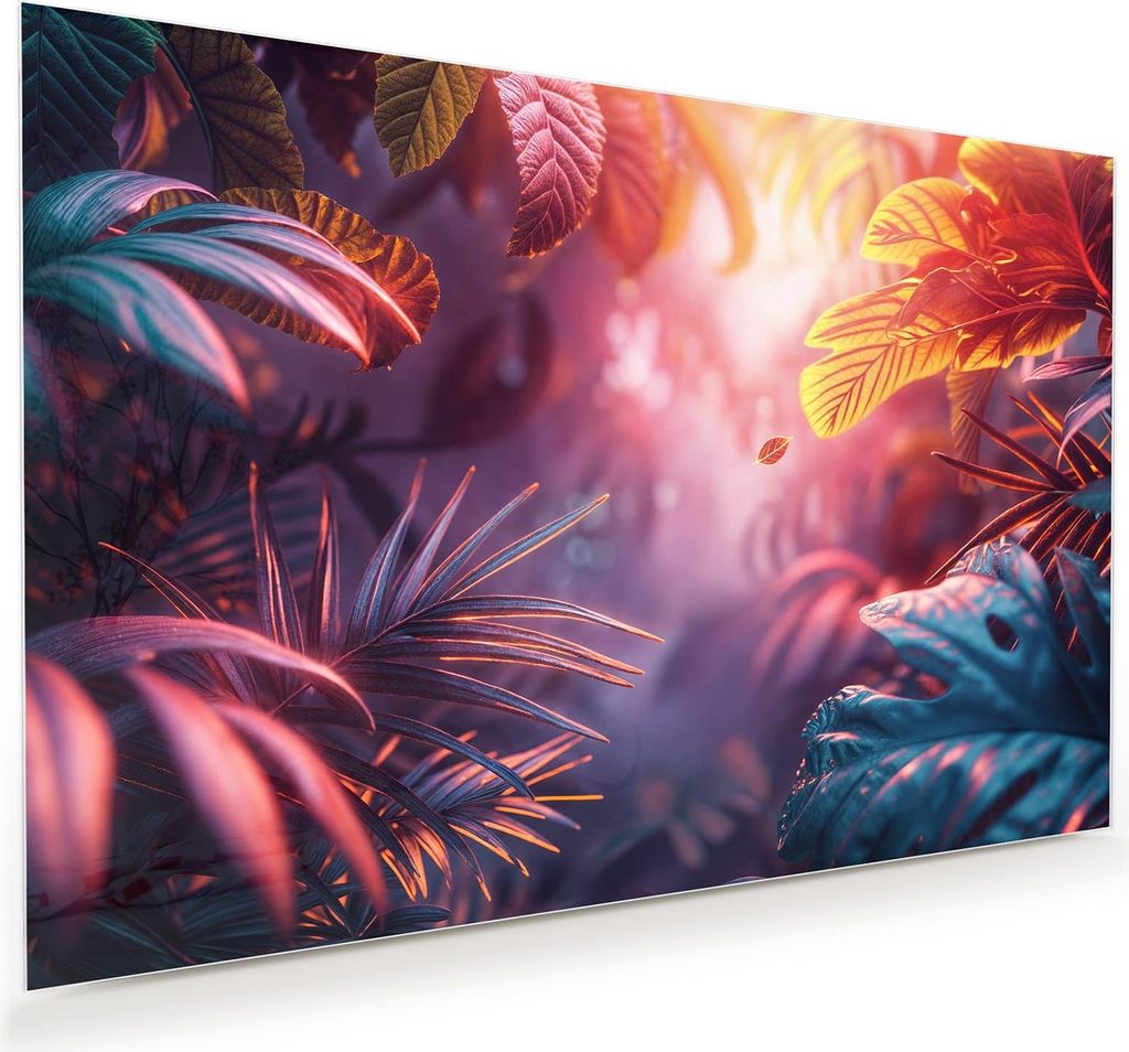 Glasbild 90x60cm in XXL für Wohnzimmer, Schlafzimmer Motiv Lichtdurchfluteter Dschungel