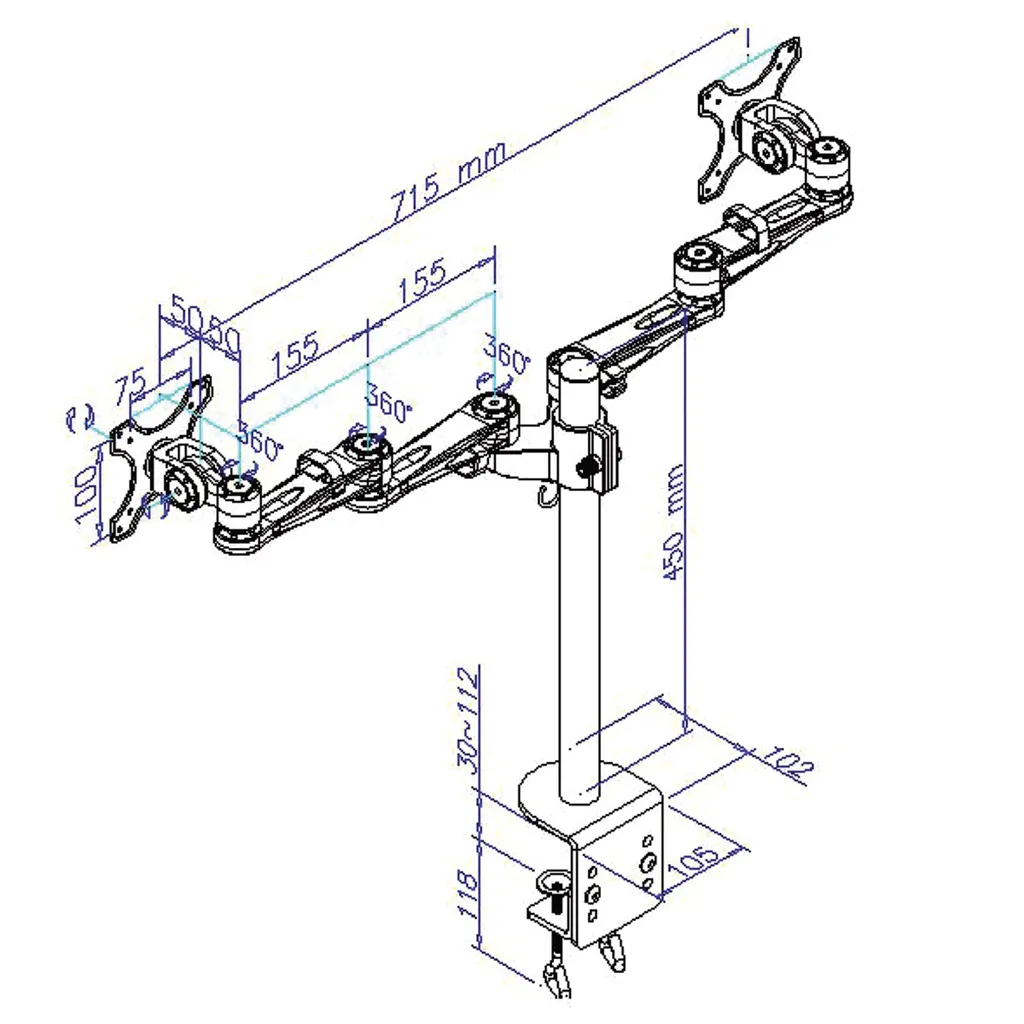 Support Écran 4 Articulations Double Bras VALUE pour Fixation Table - 2