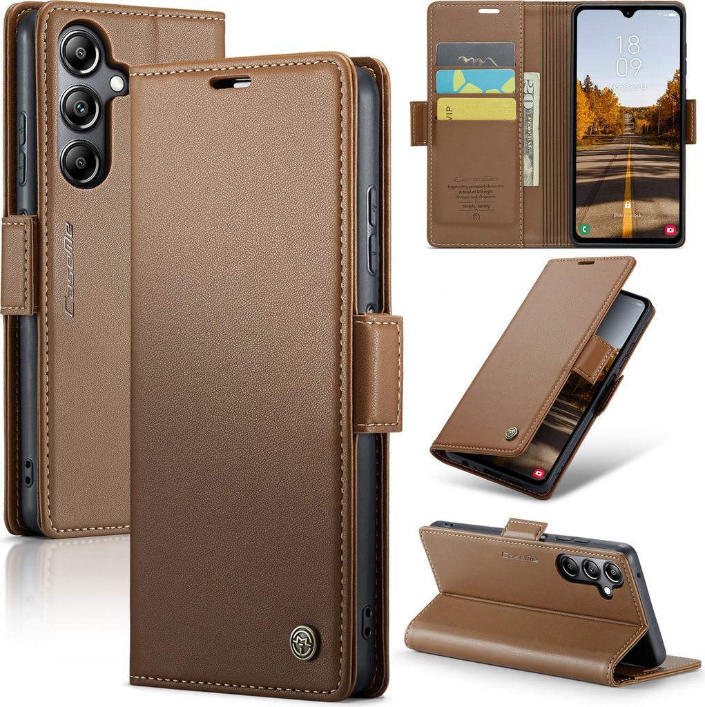 Galaxy A05S Hülle, Leder Brieftasche Kartenfach Schutzhülle mit Standfunktion für Samsung Galaxy A05S Braun