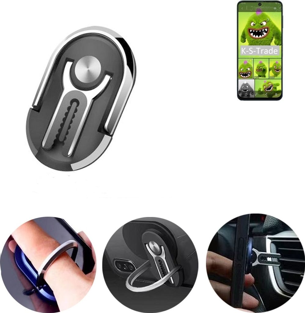 K-S-Trade 3in1 Smartphone-Ring Handy-Ring kompatibel mit Samsung Galaxy M52 5G Fingerhalterung Handyring Tischständer Lüftungsgitter-Halterung
