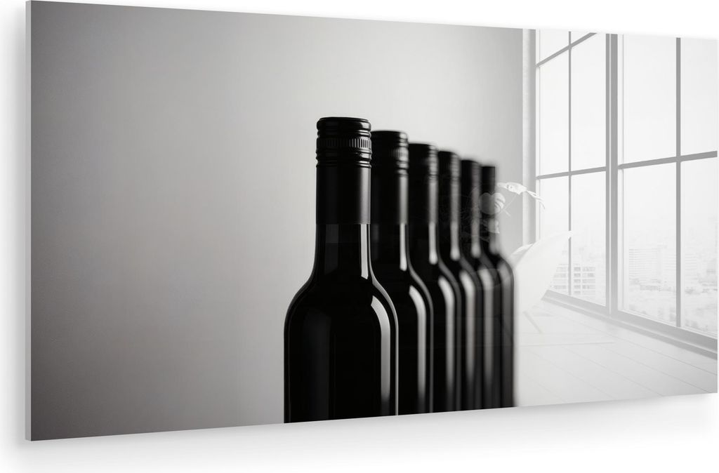 MuchoWow Glasbilder - Bilder auf Wandbild - Foto auf Glas Weinflaschen - Schwarz - Minimalistisch 80x40 cm Wanddekoration aus Glas - Acrylglasbild ...
