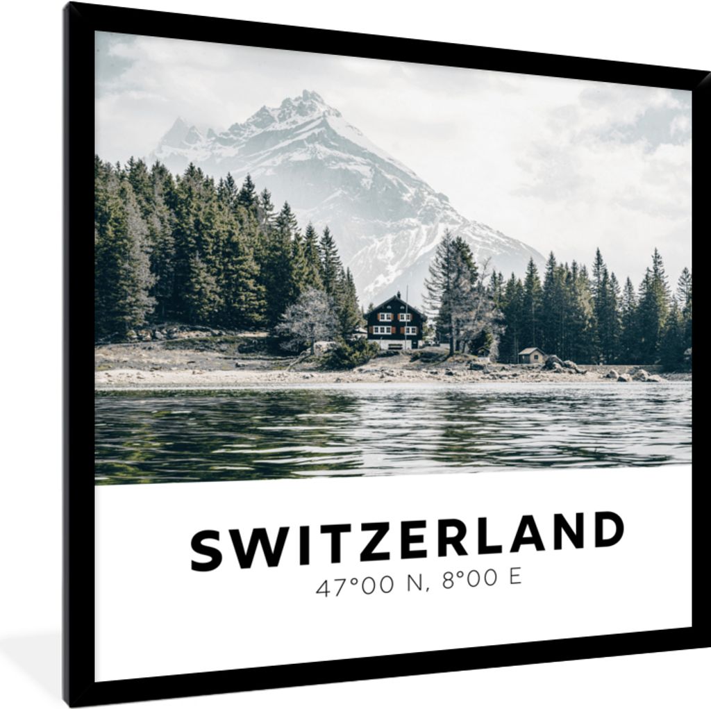 MuchoWow Gerahmtes Poster Schweiz - Berg - Chalet 40x40 cm - Poster mit Schwarzem Bilderrahmen Wandposter Rahmen Foto Bilder - Mit Rahmen - Wandd...