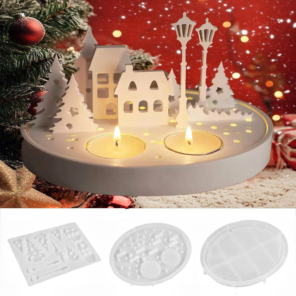 Silikon-Hausformen, 3-teiliges Set aus Silikon-Hausformen für Weihnachtskerzenhalter, Silikon-Hausform, Weihnachtsbaumform, Silikon-Kerzenhalter i...