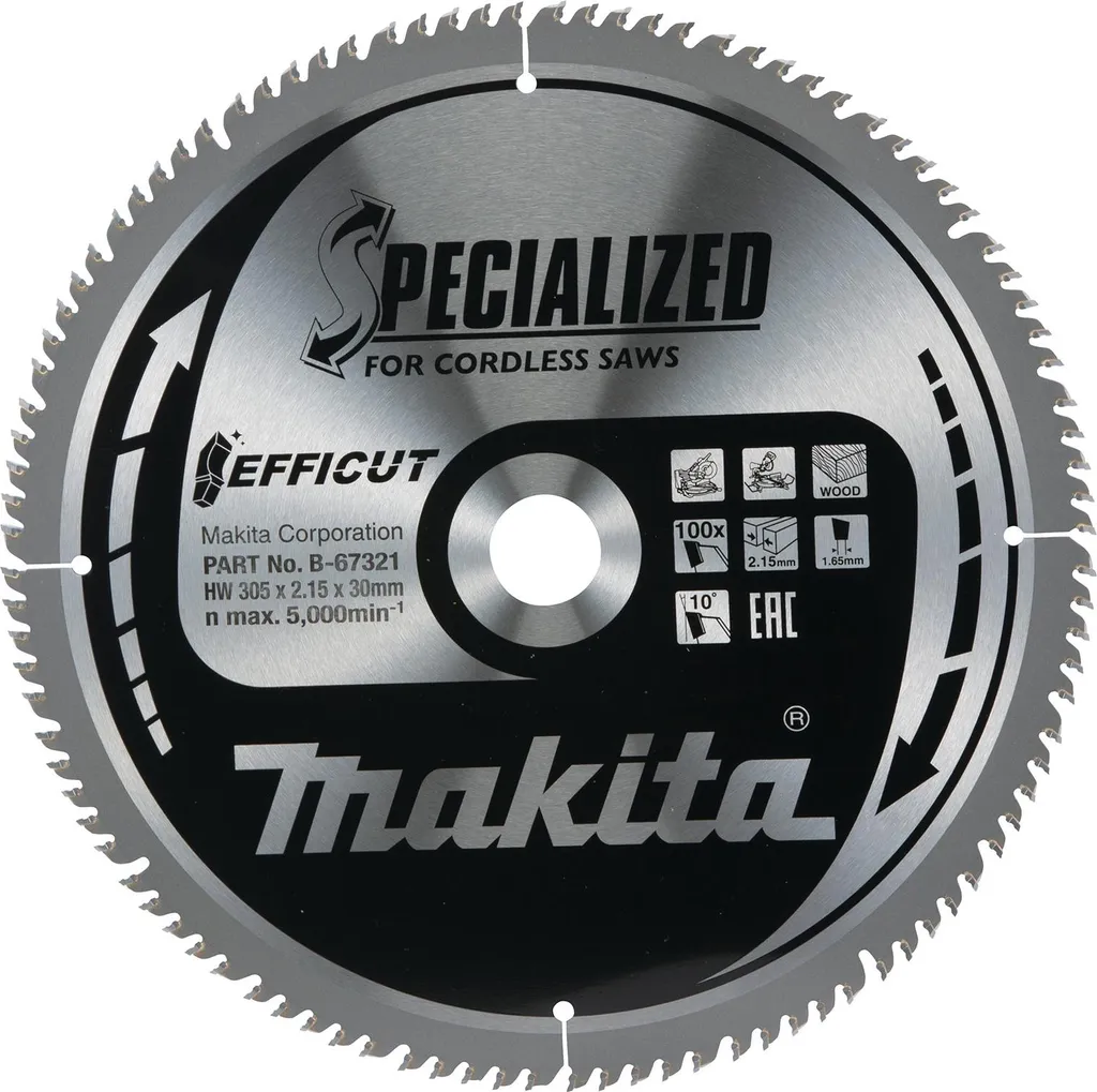 Lame EFFICUT 305 x 30 mm Makita 100 dents : autonomie et précision
