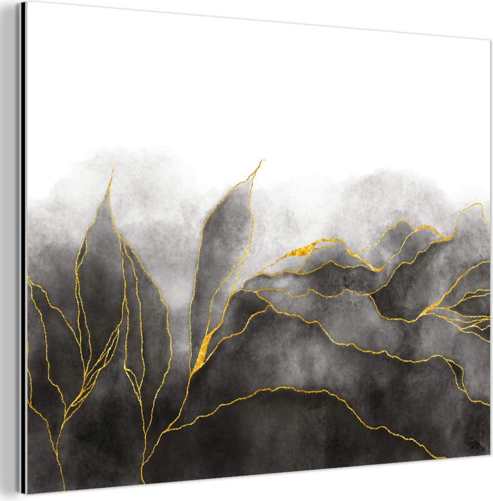 MuchoWow Wanddekoration Metall Metallbild Wandkunst 40x30 cm Marmor - Schwarz - Gold - Luxus - Marmoroptik MuchoWow Aluminium Gemälde - Dekoration...