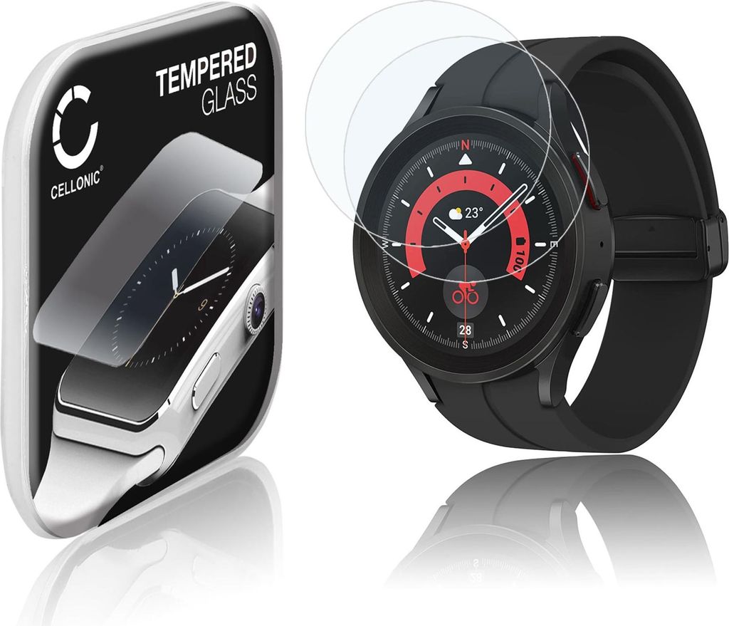 2x CELLONIC 9H Display Schutzglas für Samsung Galaxy Watch 5 Pro Smartwatch, 2.5D Full Glue Screen Protector Glass, Fitness Tracker Displayschutz ...