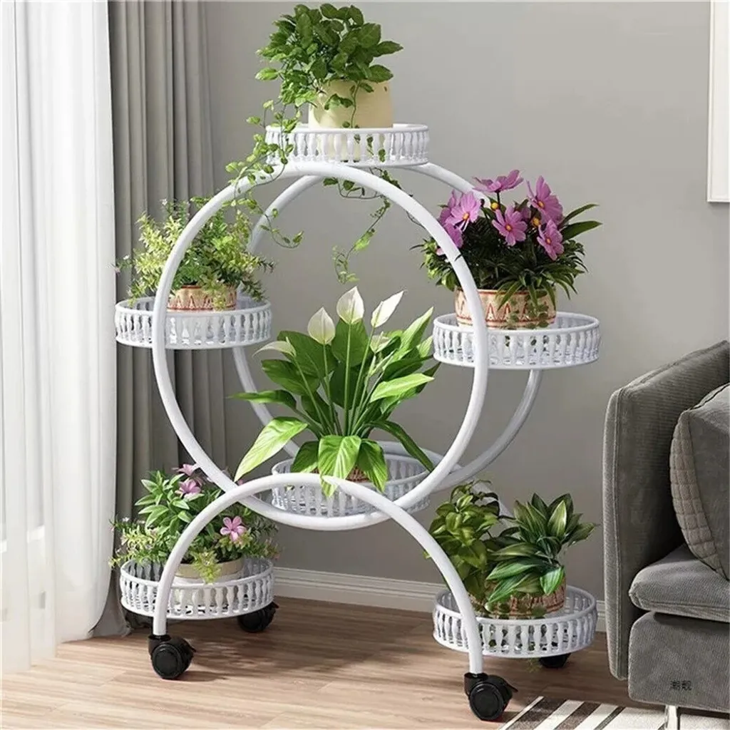 Support plantes 6 niveaux métal blanc Modèle Étagère Jardinage Flora-L6