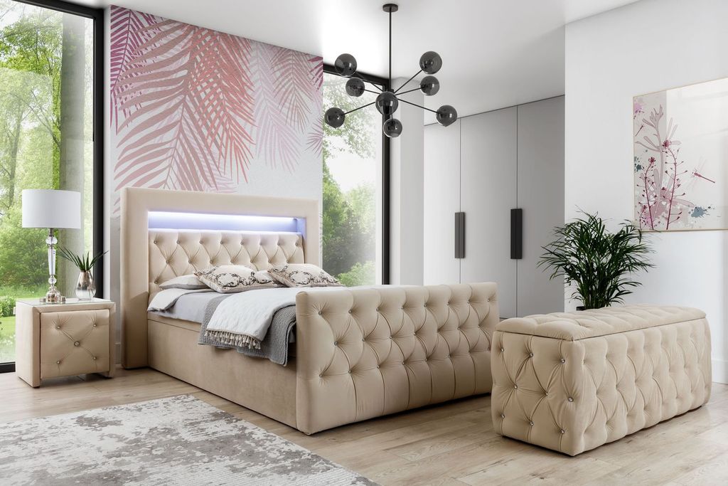 Doppelbett 140x200 ASTRID LUX - beige-rosa + GRATIS Matratzenauflage