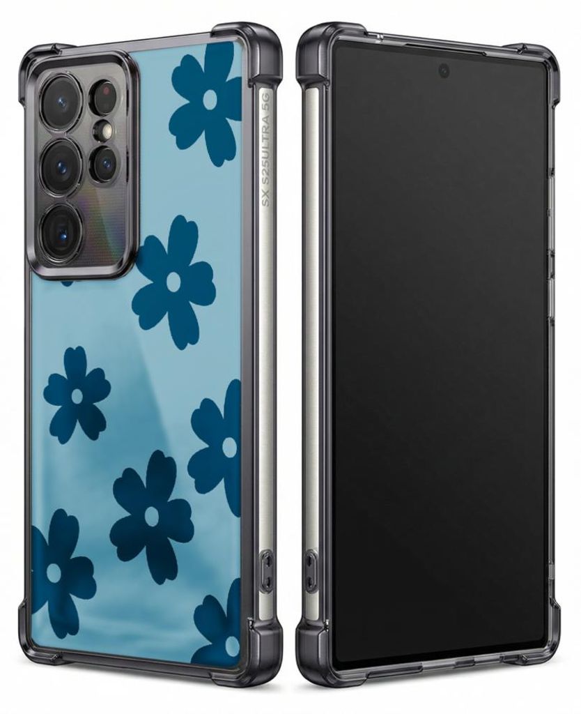 Personalisierte Hülle mit Bild für Samsung Galaxy S26+ Elektroplattiert TPU Stoßdämpfer Handyhülle mit Blaue Blumen auf hellblauem Hintergrund