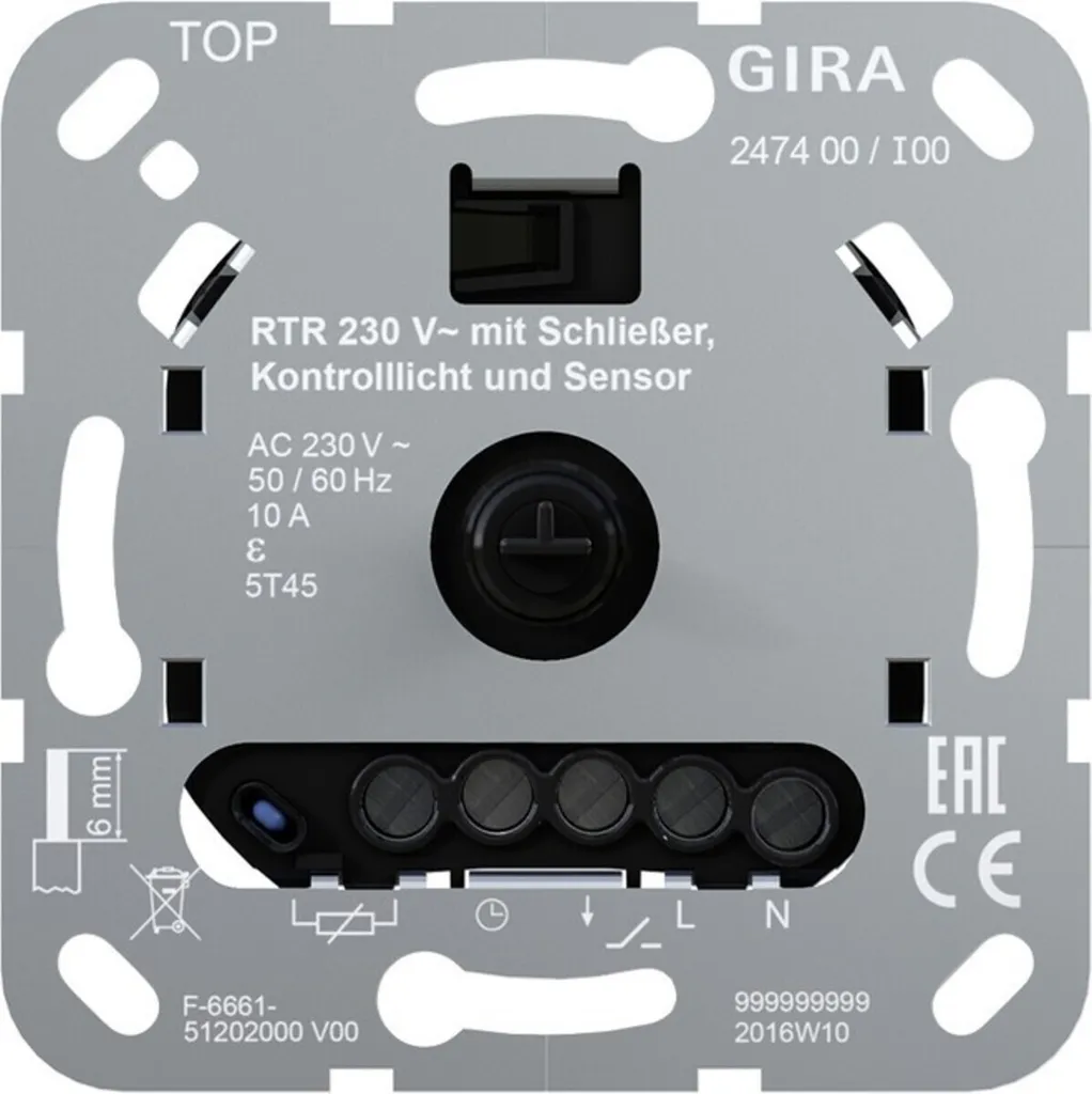 GIRA Thermostat d'ambiance 230V 10A Contact de Travail IP20 Blanc