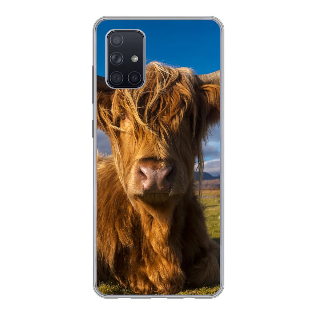 MuchoWow Handyhülle Schutzhülle Hülle für Samsung Galaxy A51 5G Schottische Highlander - Tiere - Gras Silikon Softcase Handy Hülle - Abbildung