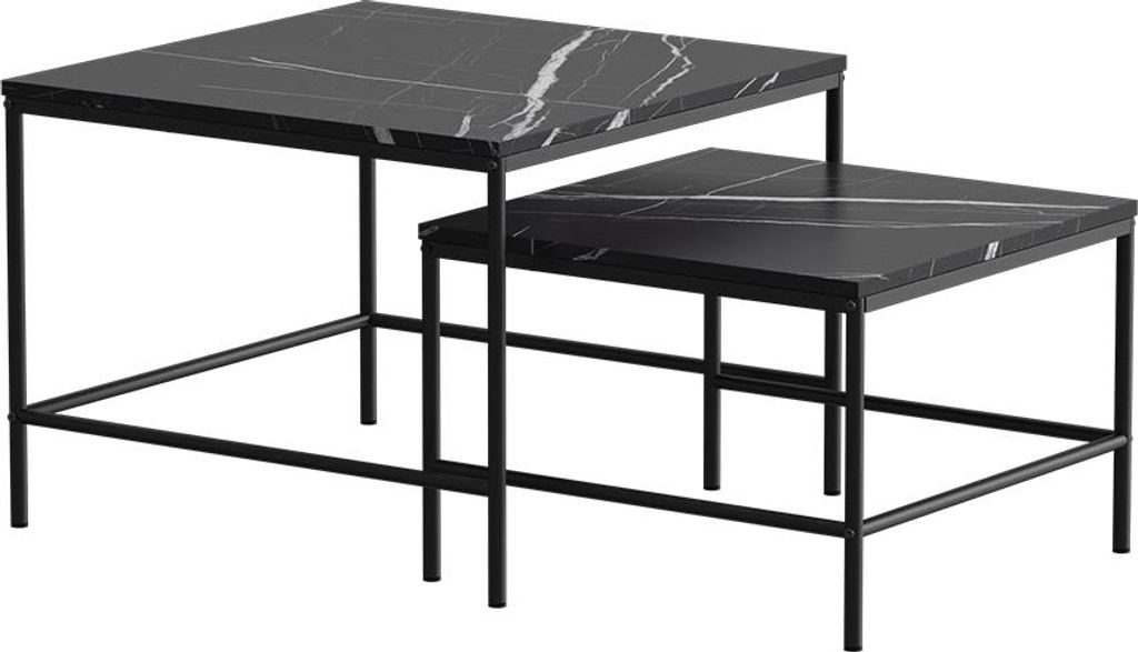 Couchtisch-Set Vicco Ramio Schwarzer Marmor 60 x 60 cm 2 Teile, Model 56410
