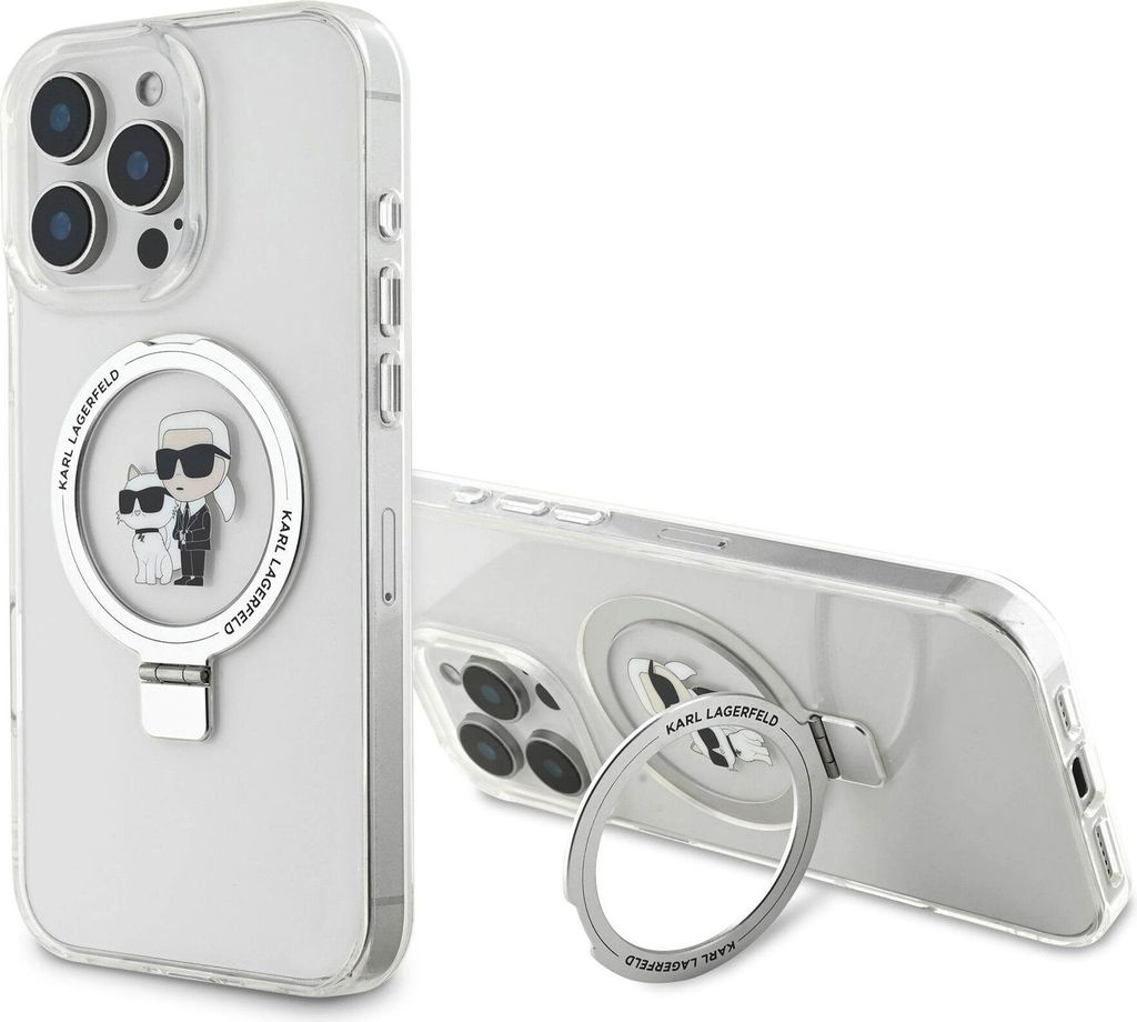 Karl Lagerfeld Ringstand Karl und Choupette MagSafe Zadní Kryt pro iPhone 16 Pro Max Weiß