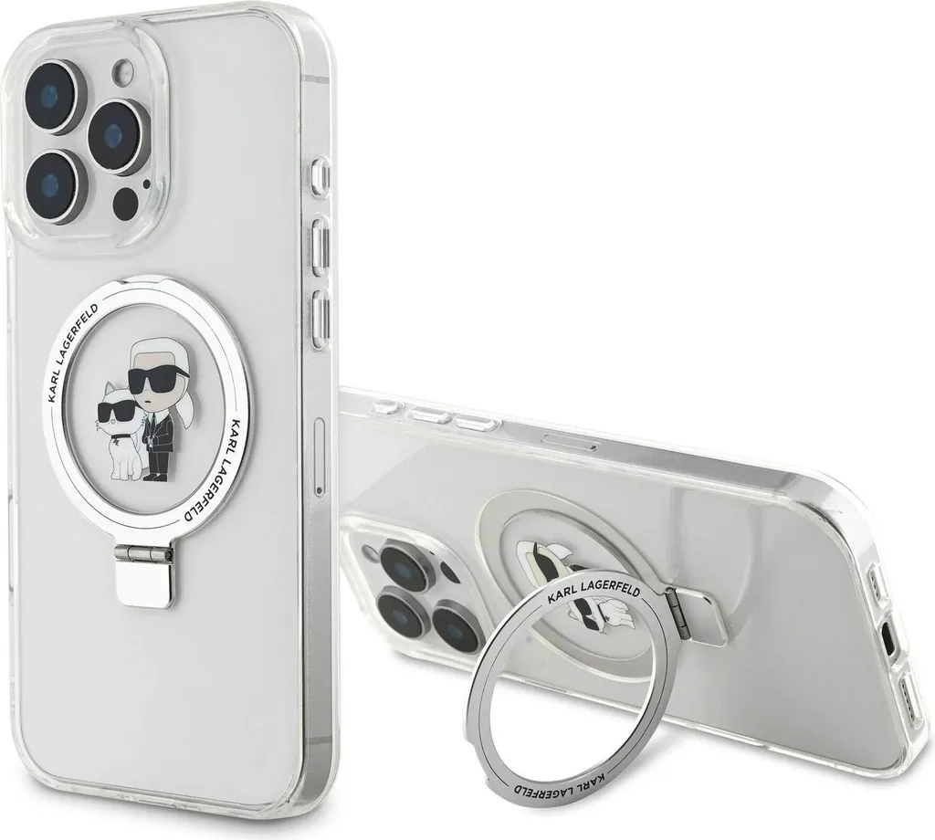 Coque MagSafe iPhone 16 Pro Max avec anneau de support blanc Karl