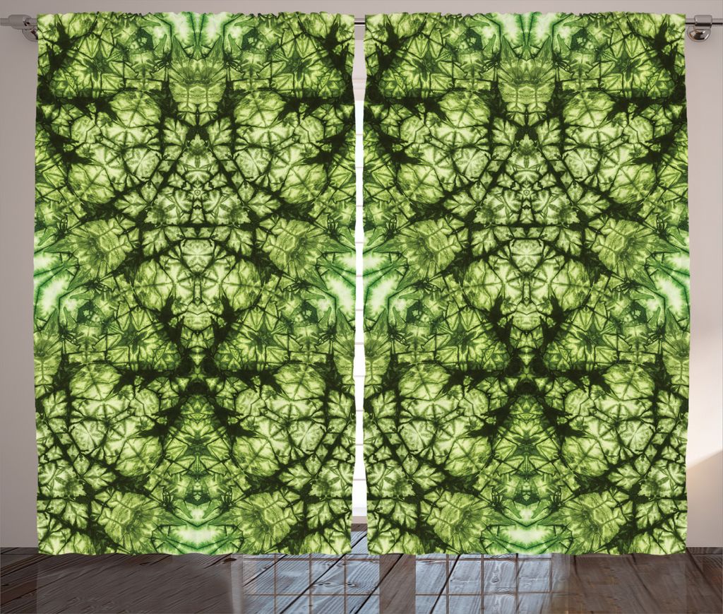 ABAKUHAUS Grün Rustikaler Vorhang, Tie Dye-Effekt Bohemian Art, Wohnzimmer Universalband Gardinen mit Schlaufen und Haken, 280 x 175 cm, Grün