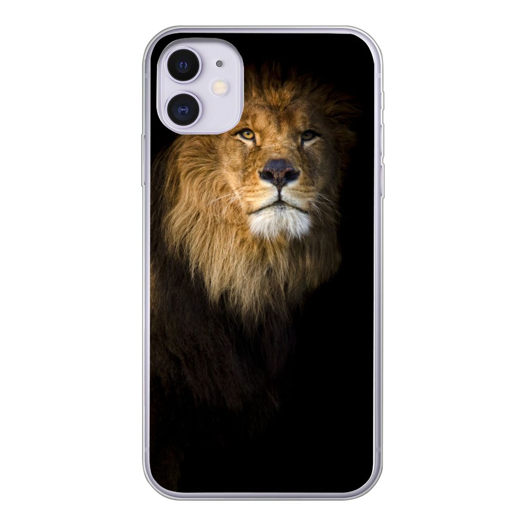 MuchoWow Handyhülle Schutzhülle Hülle für iPhone 11 Löwe - Licht - Schwarz - Porträt Silikon Softcase Handy Hülle - Handytasche