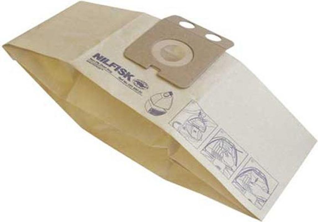 A single vacuum cleaner bag with instructions printed on it.