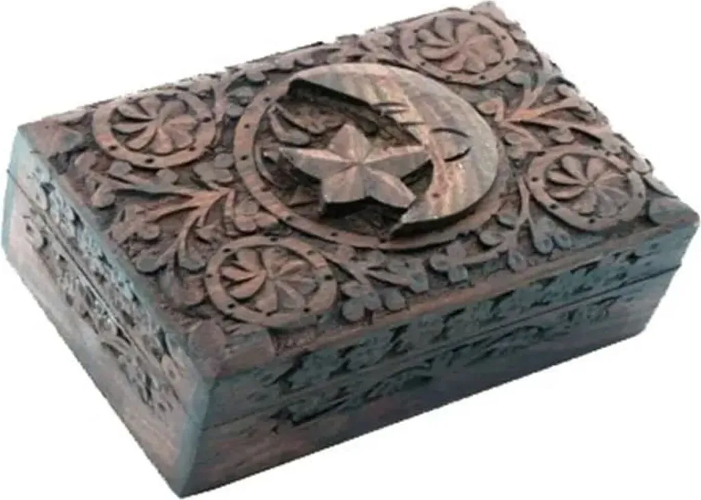 Coffret de Rangement Tarot en Bois - Boîte de Protection Lunaire 15x10cm