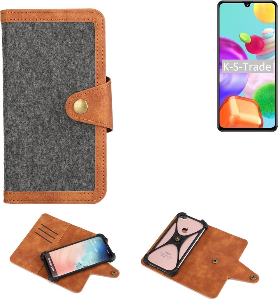 K-S-Trade Schutzhülle Handyhülle kompatibel mit Samsung Galaxy A41 Filz Hülle Kunst-Leder dunkelgrau braun (1x)