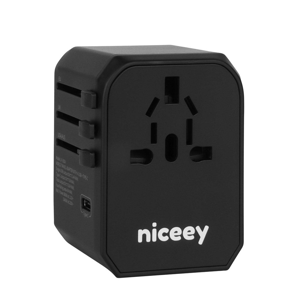 Niceey Universeller Reiseadapter, Universal Reisestecker mit 4 USB, USB C, Internationaler Steckdosenadapter, Universaladapter für EU, USA, UK, S...