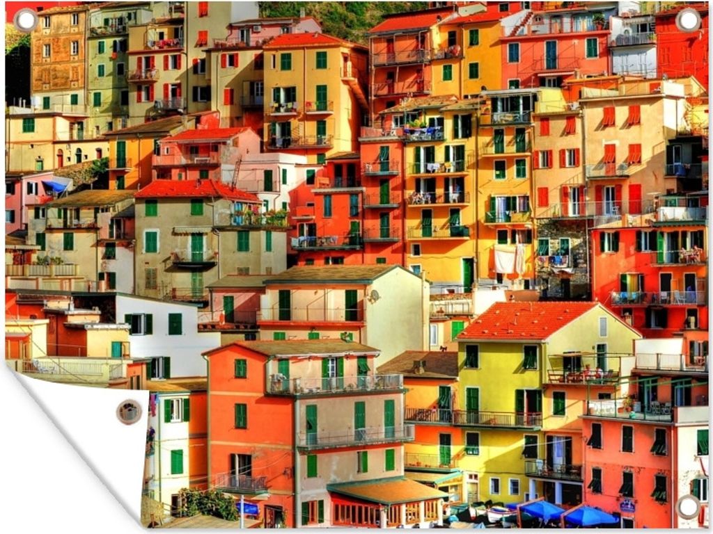 MuchoWow 80x60 cm Outdoor-Poster Gartendeko Sichtschutz Garten Poster für den Garten Bunte Häuser in Cinque Terre