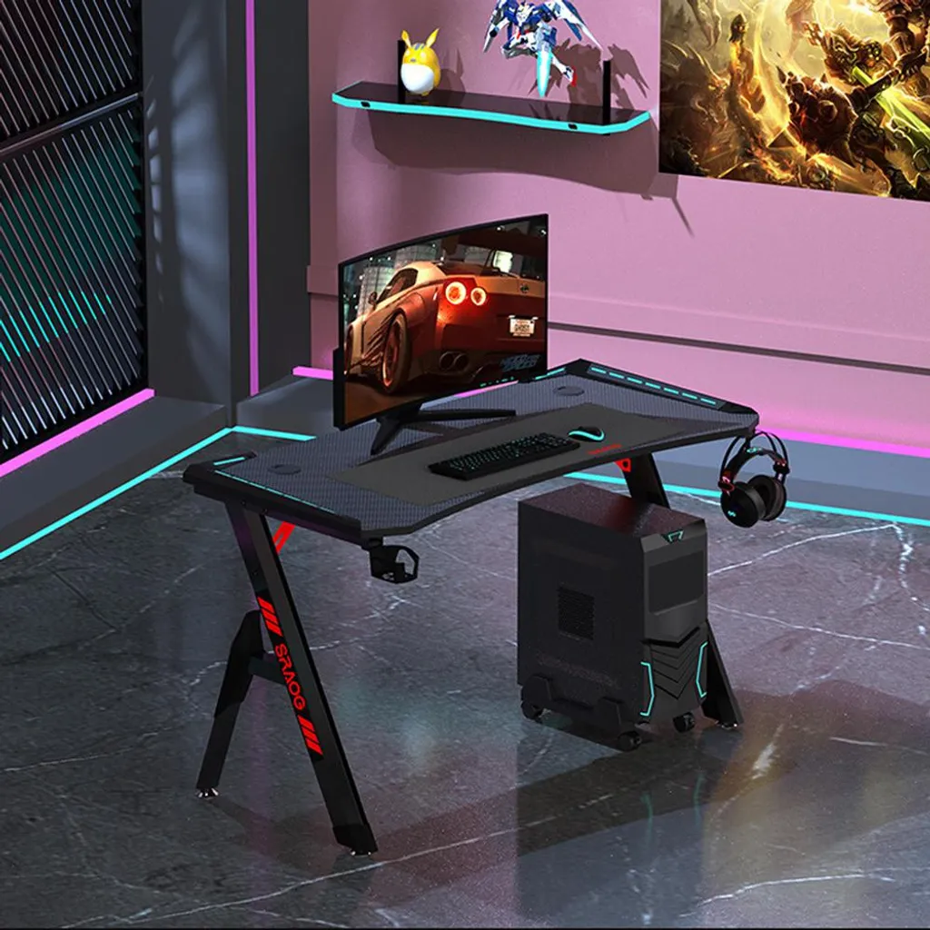 Bureau Gaming RGB 120cm Table PC Noire avec Gestion de Câbles Intégrée - 2