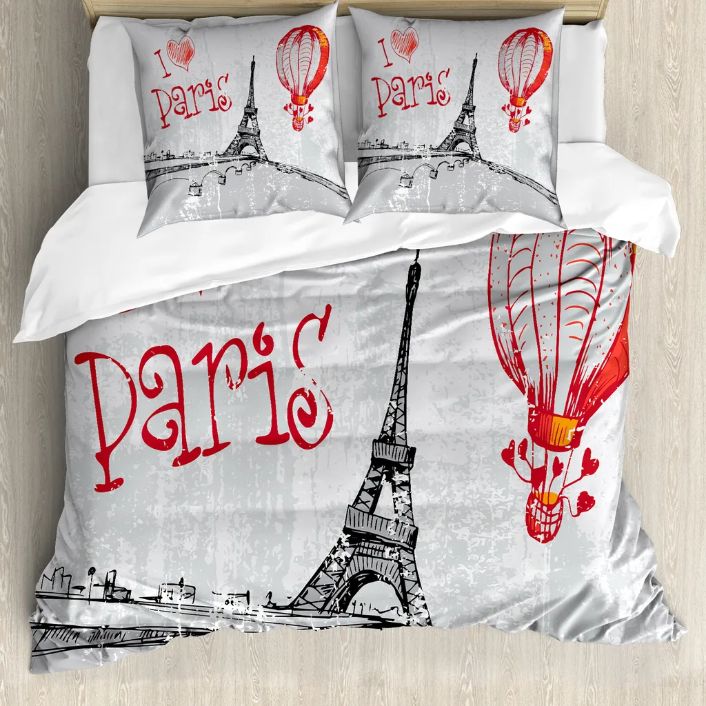 ABAKUHAUS Copripiumino Paris Mongolfiera 155x220 - Set Antiacaro Rosso