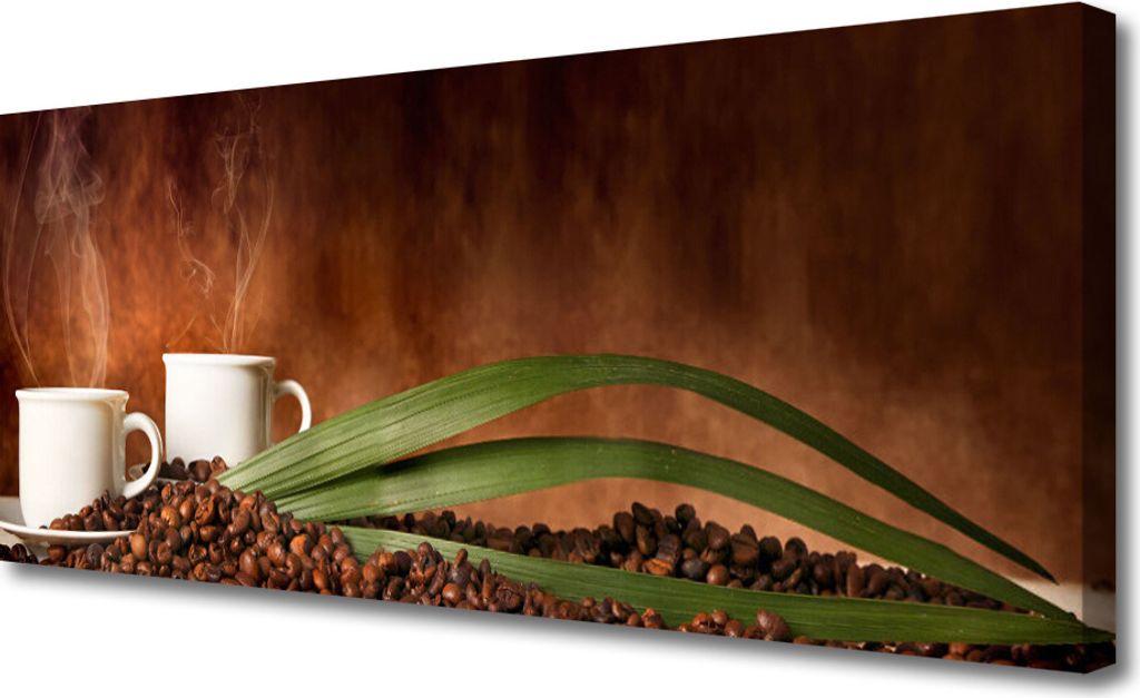 Tulup Leinwand-Bilder 125x50 Wandbild Canvas Kunstdruck Tassen Kaffeebohnen Küche