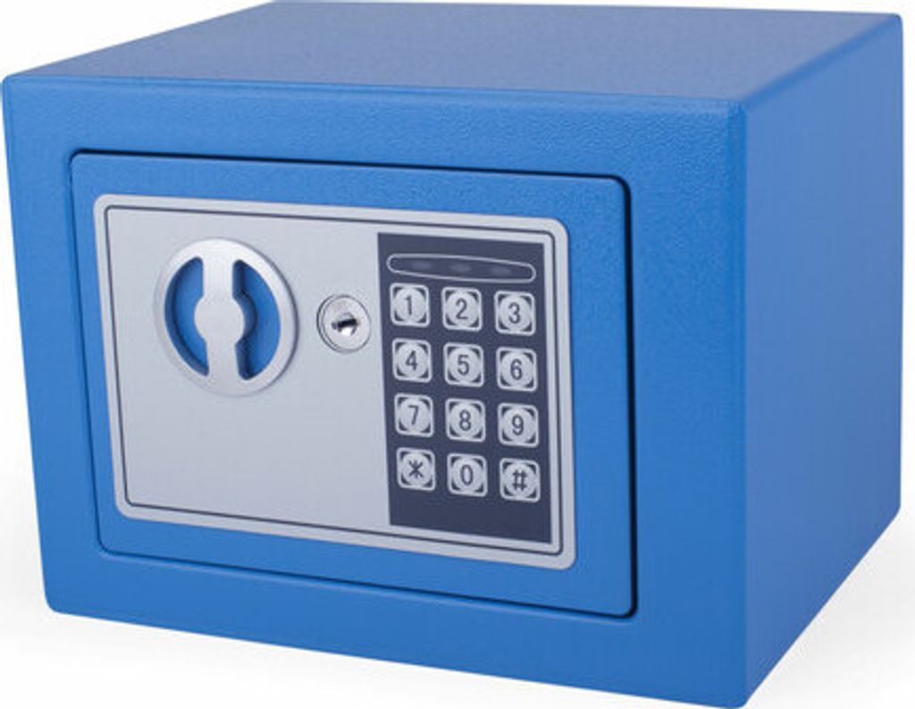 1x Tresor Safe 23x17x17cm mit elektronischem Zahlenschloss für Tisch/Wandmontage blau