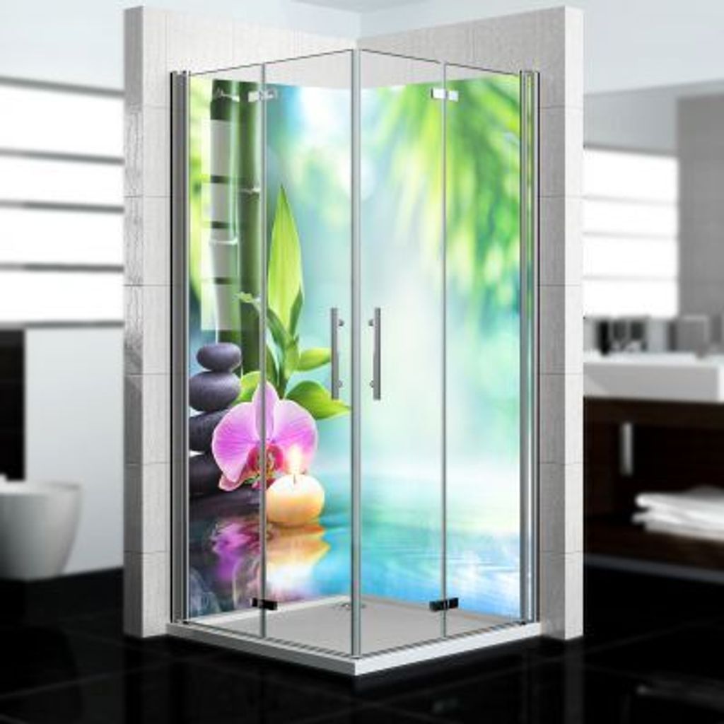 dedeco Eck-Duschrückwände Aluminium wasserfest Motiv: Zen V4, Nano-Protect seidenmatt, 2 x 90x200x0,3cm, Badrückwand, Fliesenersatz fugenlos Wan...