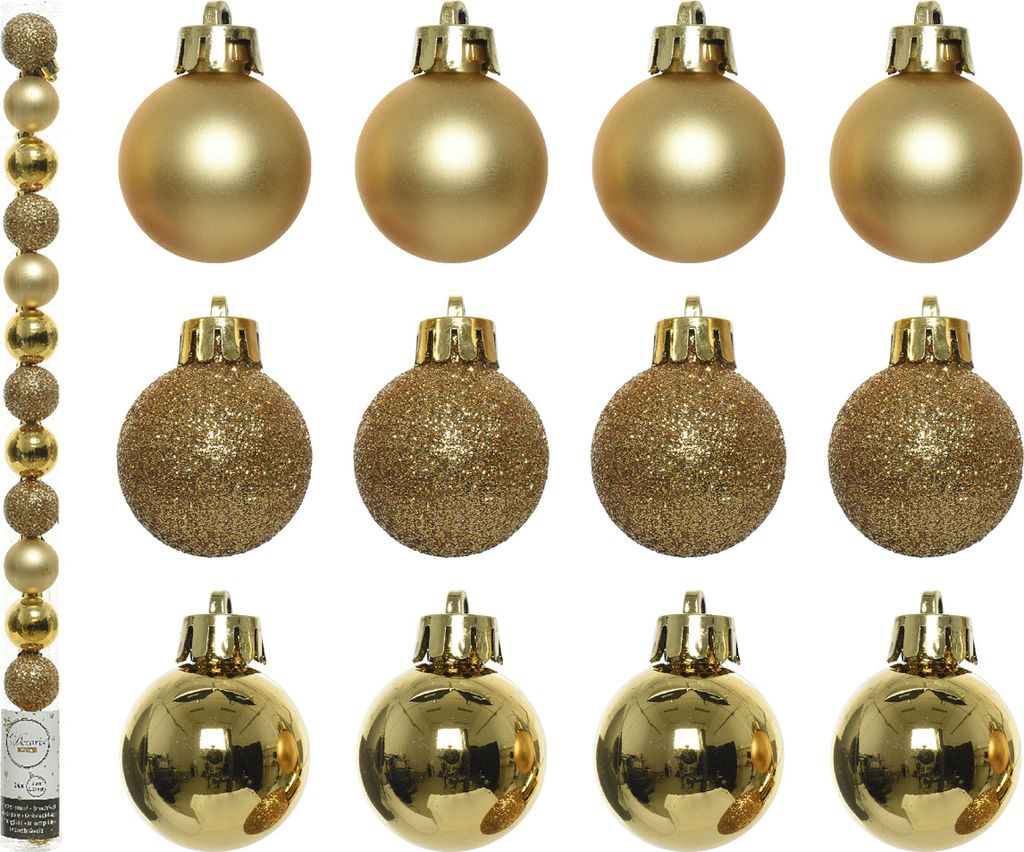 Weihnachtskugeln Kunststoff 3cm 14er Set - Hellgold