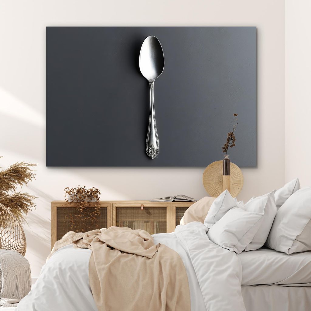 MuchoWow Wanddekoration Metall Metallbild Wandkunst 150x100 cm Silber - Metall - Löffel MuchoWow Aluminium Gemälde - Alu Dibond Bild
