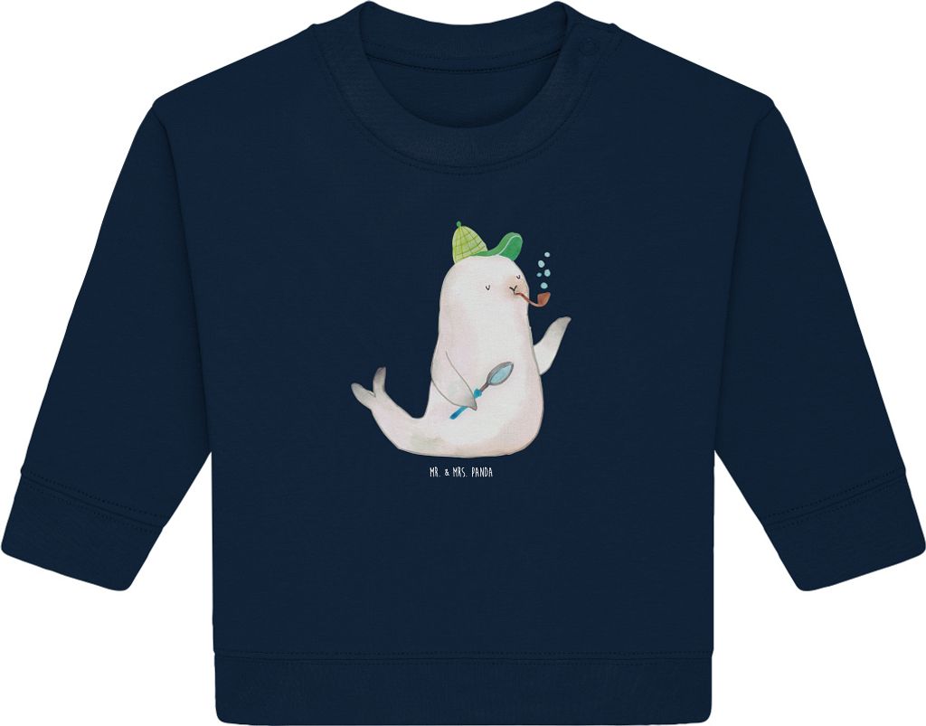 Mr. & Mrs. Panda Organic Baby Pullover Robbe Sherlock 6. - 12. Monat - French Navy - Geschenk, Lustige Sprüche, Bullover