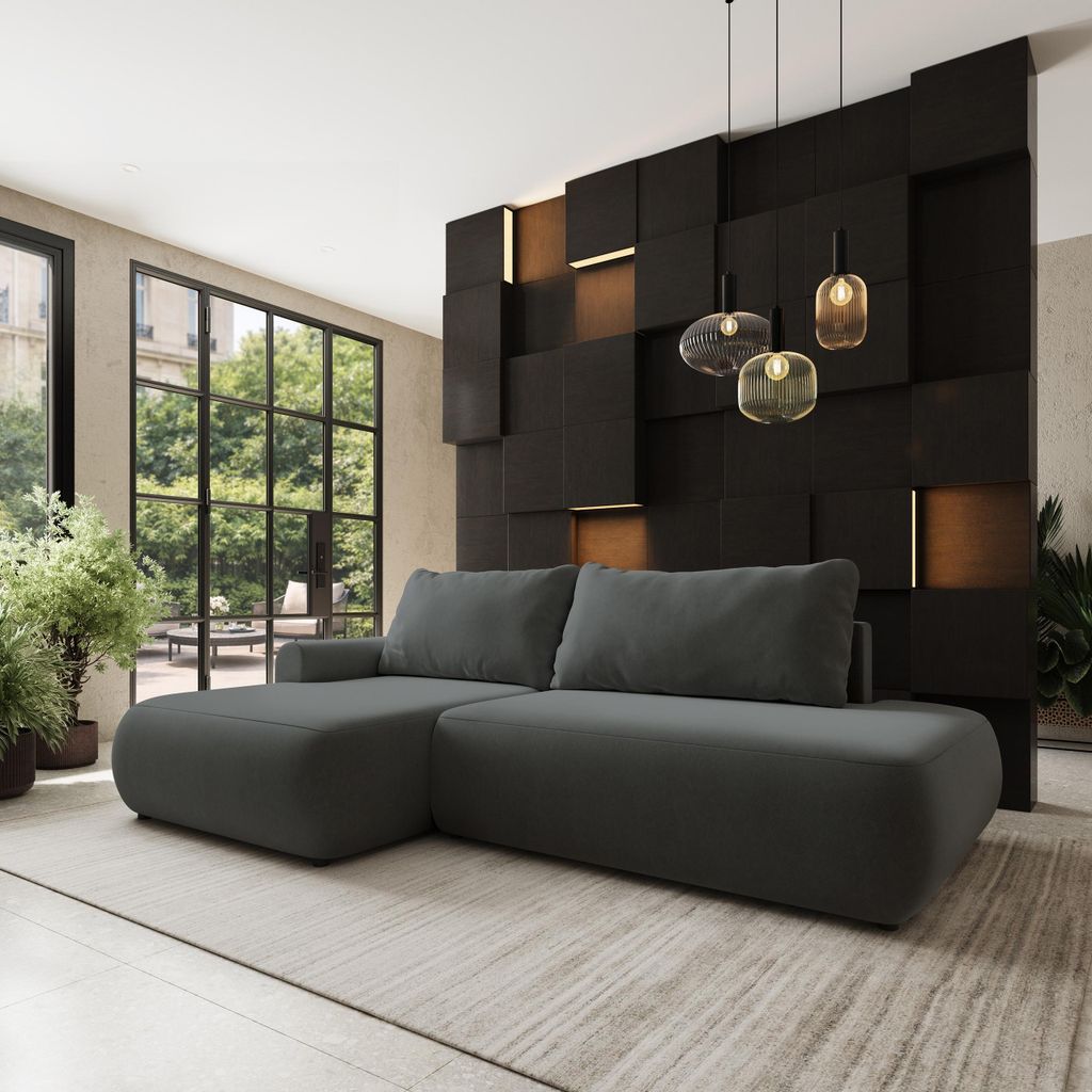 Masseno Ecksofa NUVIRA CL L-S mit Schlaffunktion L-Form, Sofa mit Bettkasten, Wohnzimmersofa, Couch, Soffa, Bettsofa, Couchgarnitur- Grau, CASTEL 93