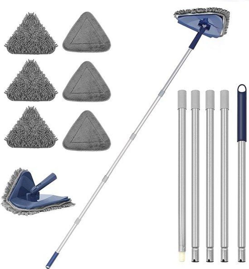 Vloermop met lange steel 200 cm, 3-in-1 wandmop met 6 vervangende microvezel chenillepads voor plafonds, geverfde muren, ramen, vloeren, plinten (b...