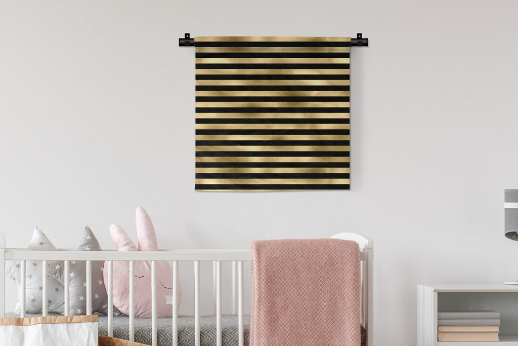 MuchoWow Wandteppich Wandbehang Muster - Schwarz - Gold 60x60 cm Tapisserie Dekoration Wandtuch - Dekorationen - Wand Decke