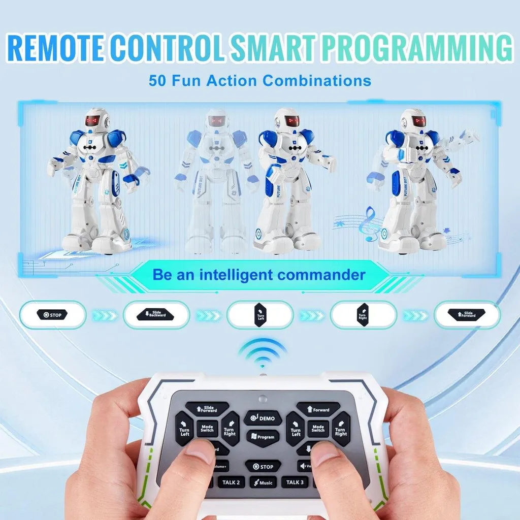 Robot RC programmable intelligent et télécommandé pour enfant bleu - 3