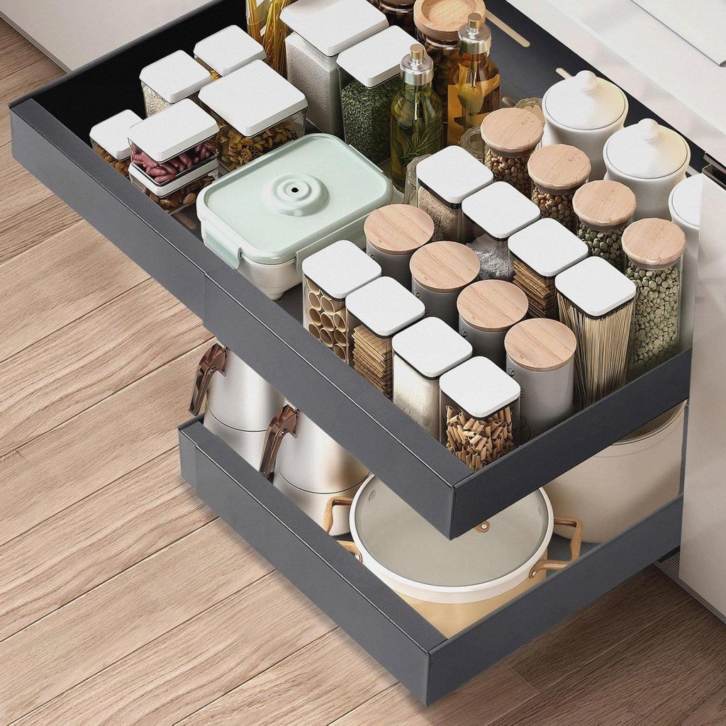 Teleskopschublade, Ausziehbare Schublade KüChe,KüChenschrank Organizer für KüChenschräNke, Schubladen Organizer,Kein Bohren und Nageln Erforde...