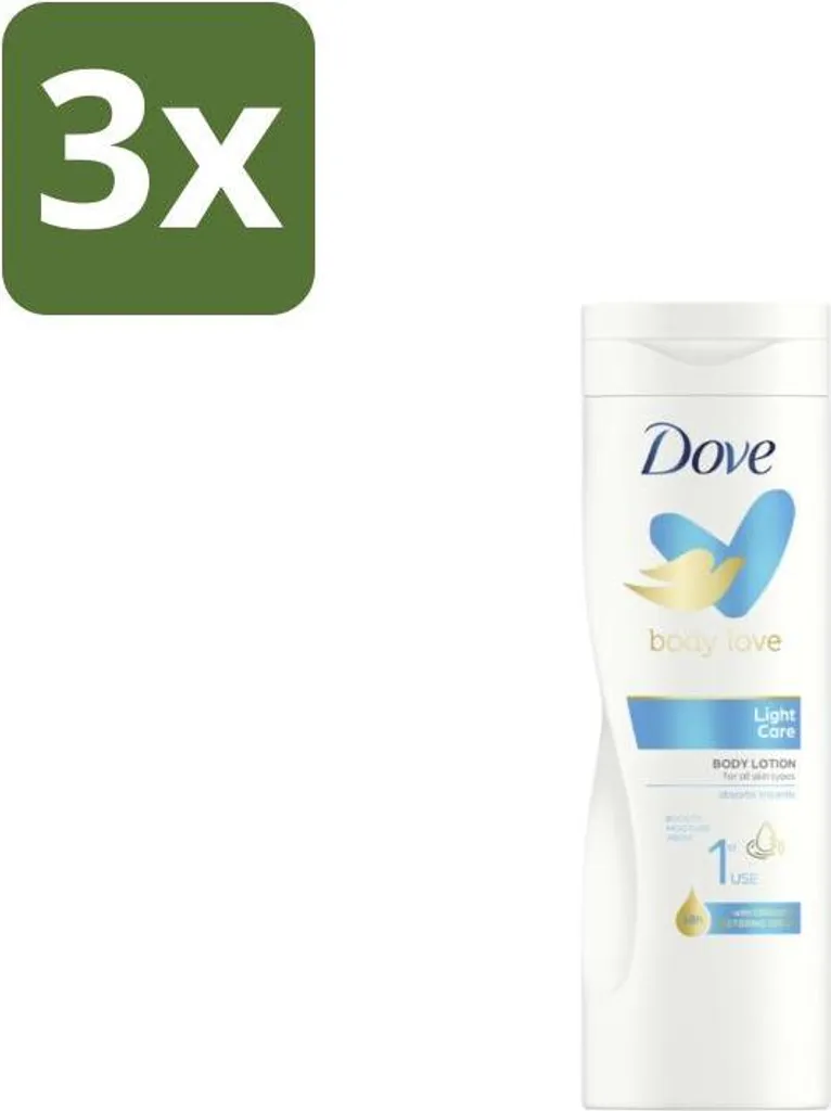 Dove Lozione corpo Light Care 400 ml - Confezione risparmio - 3 pezzi