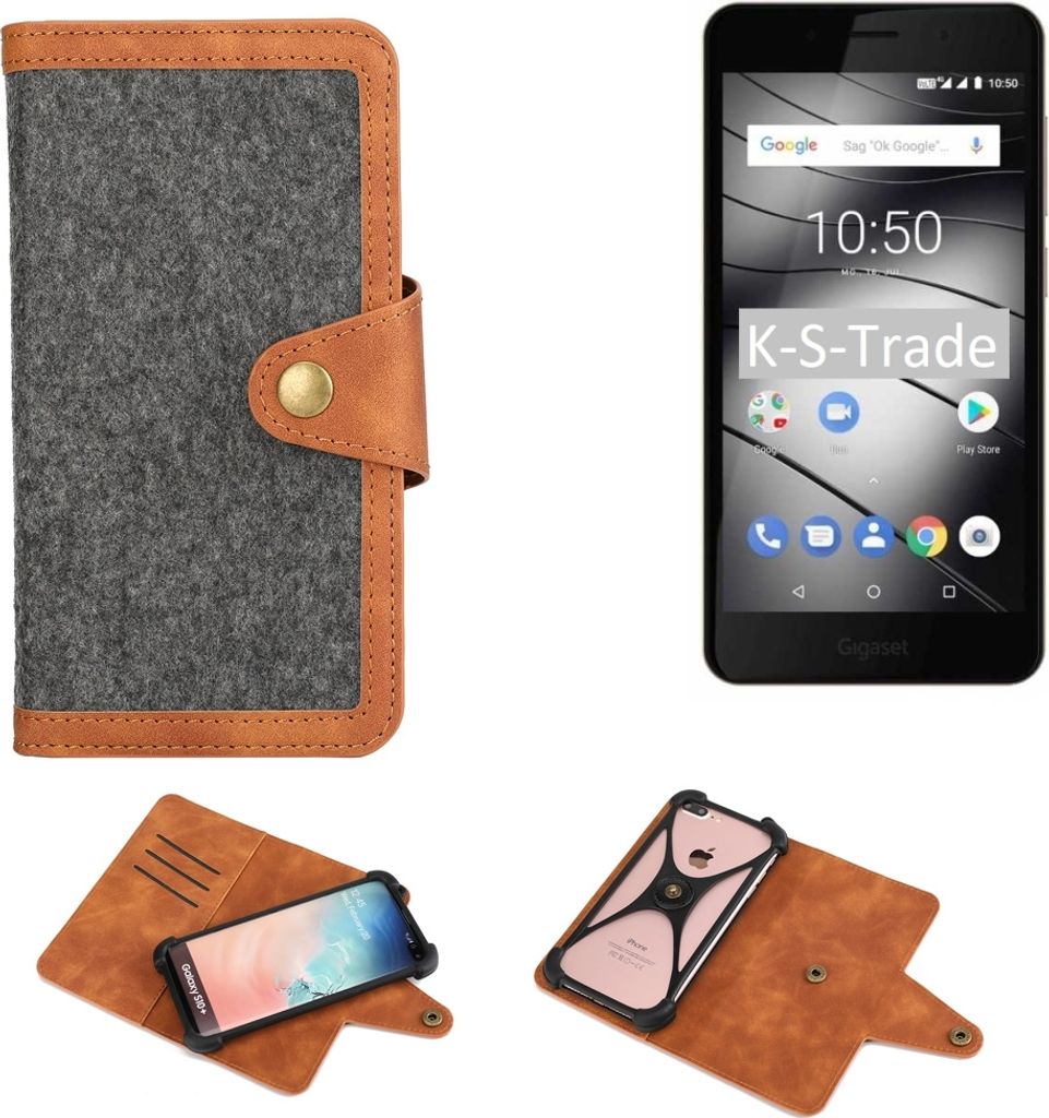 K-S-Trade Schutzhülle Handyhülle kompatibel mit Gigaset GS180 Filz Hülle Kunst-Leder dunkelgrau braun (1x)