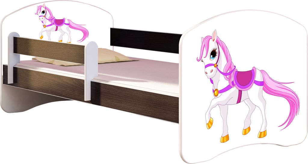ACMA Jugendbett Kinderbett Junior-Bett Komplett-Set mit Matratze Lattenrost und Rausfallschutz Wenge 43 Kleines Pferd 140x70